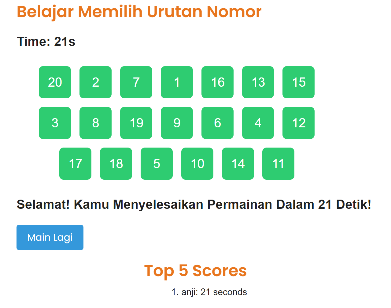 belajar urutkan angka